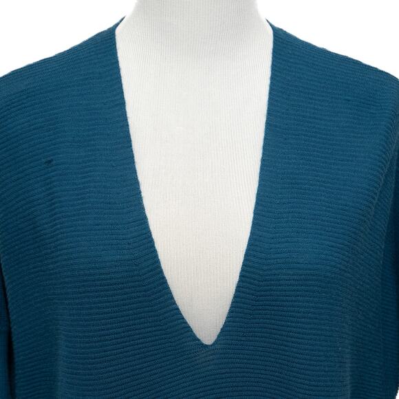 Eileen Fisher Blue V-Neck Wool Blend Lightweight Short Sleeve Sweater Size Large - Picture 5 of 8